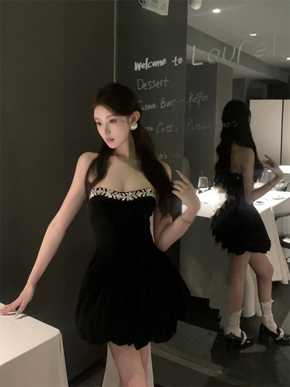 Cute Ball Gown Sweetheart Black Velvet Mini Short Formal 8th Grade Homecoming Dresses Summer Middle School Hoco Dress Homecoming Outfits DH1056