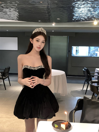Cute Ball Gown Sweetheart Black Velvet Mini Short Formal 8th Grade Homecoming Dresses Summer Middle School Hoco Dress Homecoming Outfits DH1056
