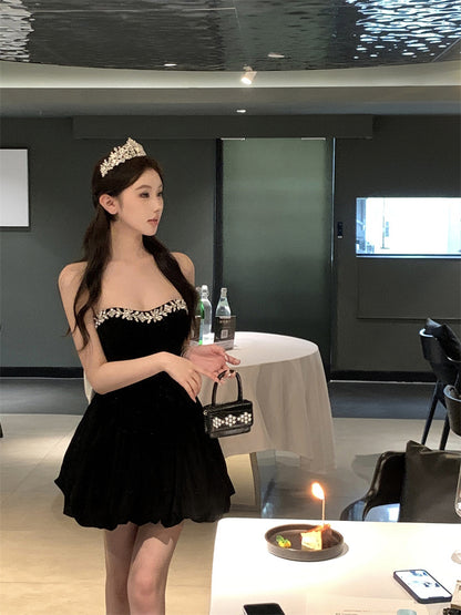 Cute Ball Gown Sweetheart Black Velvet Mini Short Formal 8th Grade Homecoming Dresses Summer Middle School Hoco Dress Homecoming Outfits DH1056