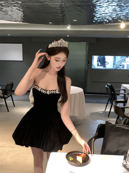 Cute Ball Gown Sweetheart Black Velvet Mini Short Formal 8th Grade Homecoming Dresses Summer Middle School Hoco Dress Homecoming Outfits DH1056
