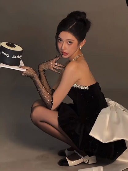 Pretty Ball Gown Sweetheart Black Velvet Mini Short Formal 8th Grade Homecoming Dresses Summer Middle School Hoco Dress Birthday Outfits DH1058