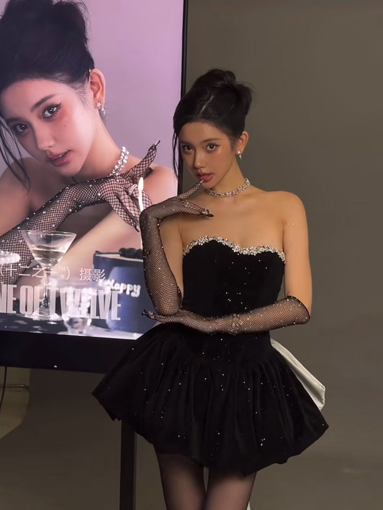 Pretty Ball Gown Sweetheart Black Velvet Mini Short Formal 8th Grade Homecoming Dresses Summer Middle School Hoco Dress Birthday Outfits DH1058