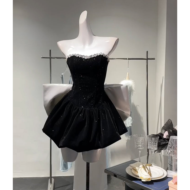 Cute Ball Gown Sweetheart Black Velvet Mini Short Formal 8th Grade Homecoming Dresses Summer Middle School Hoco Dress Homecoming Outfits DH1059