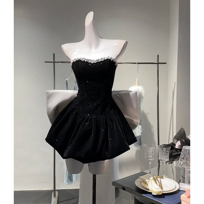 Cute Ball Gown Sweetheart Black Velvet Mini Short Formal 8th Grade Homecoming Dresses Summer Middle School Hoco Dress Homecoming Outfits DH1059