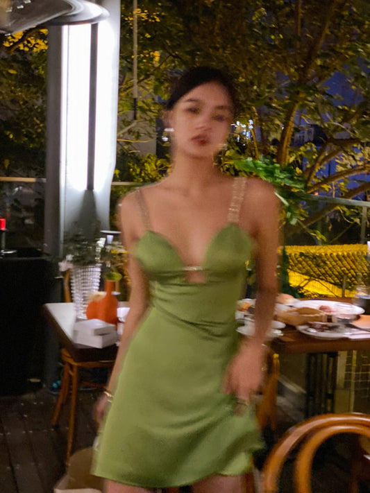 Sexy Sheath Spaghetti Straps Sage Green Satin Mini Short Formal 8th Grade Homecoming Dresses Summer Middle School Hoco Dress Birthday Outfits DH1094