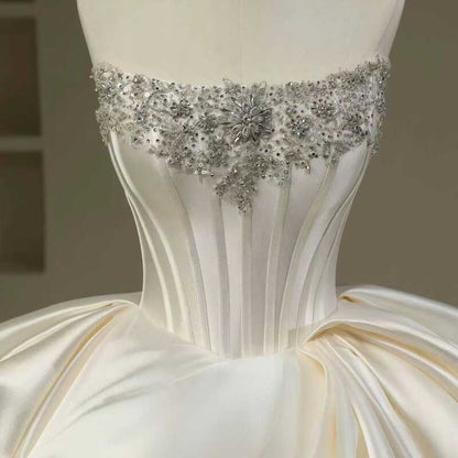 Pretty Wedding Dress Ball Gown Strapless White Long Satin Wedding Dresses Bridal Gowns Brides Gown DH111