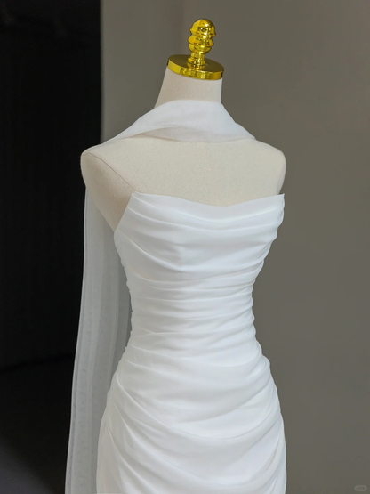 Robe de mariée modeste, fourreau, épaules dénudées, manches courtes, en tulle, élégante, DH1134