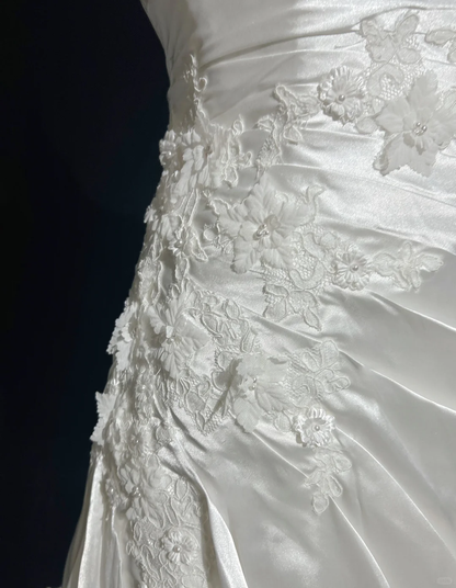 Robe de mariée classique et élégante, style sirène, asymétrique, longue, en satin blanc, style années 70, robes de mariée vintage, DH1147