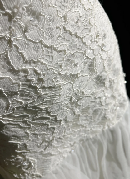 Robe de mariée classique et élégante, style sirène, manches courtes, en dentelle blanche, style années 80, style vintage, DH1153