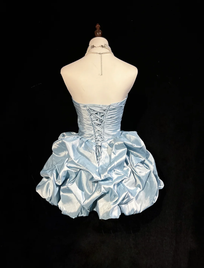 Vintage Ball Gown Sweetheart Taffeta Light Sky Blue Sleeveless Mini Short Formal 8th Grade Homecoming Dresses Summer Middle School Hoco Dress Homecoming Outfits DH1158