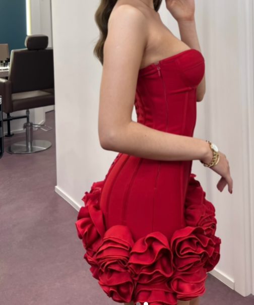 Sexy Sheath Strapless Red Satin Mini Short Formal 8th Grade Homecoming Dresses Summer Middle School Hoco Dress 18th Birthday Outfits DH1172