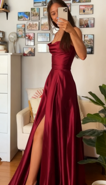 Elegant A line Spaghetti Straps Burgundy Backless Long Prom Dresses Party Dress Summer 20th Birthday Outfits 18th Birthday Dress Inspo For Teens DH120