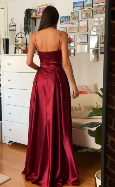 Elegant A line Spaghetti Straps Burgundy Backless Long Prom Dresses Party Dress Summer 20th Birthday Outfits 18th Birthday Dress Inspo For Teens DH120