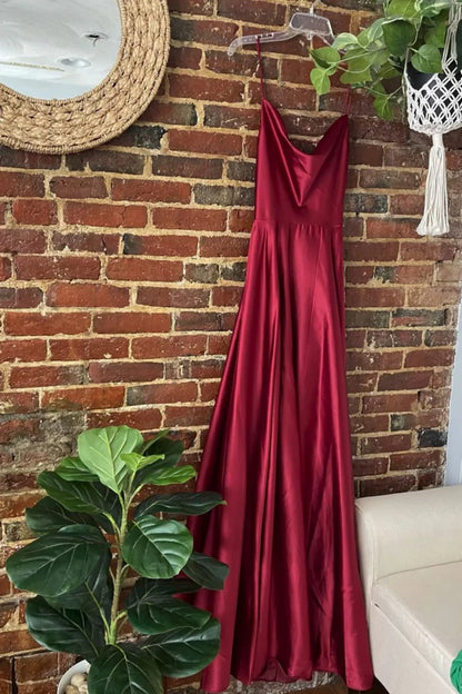 Elegant A line Spaghetti Straps Burgundy Backless Long Prom Dresses Party Dress Summer 20th Birthday Outfits 18th Birthday Dress Inspo For Teens DH120