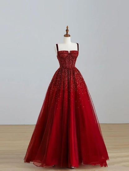 Elegant Ball Gown Spaghetti Straps Wine Red Long Prom Dresses Party Dress Summer 20th Birthday Outfits 18th Birthday Dress Inspo For Teens DH123