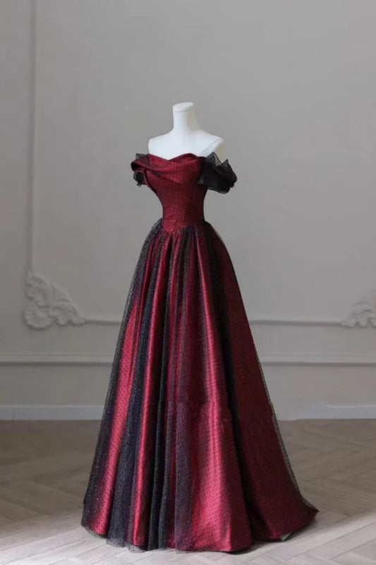 Elegant Ball Gown Off The Shoulder Wine Red Long Prom Dresses Party Dress Summer 20th Birthday Outfits 18th Birthday Dress Inspo For Teens DH126