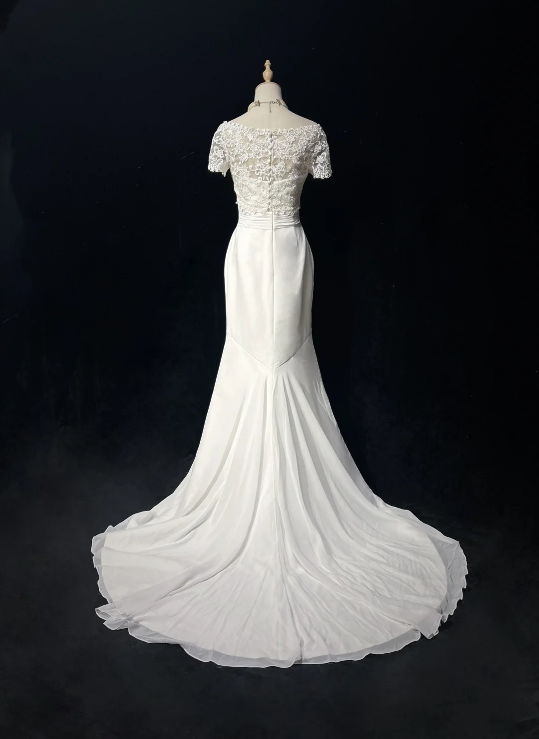 Robe de mariée unique, style sirène, bustier, en mousseline de soie, manches courtes, veste en dentelle blanche, style vintage des années 80, DH1265