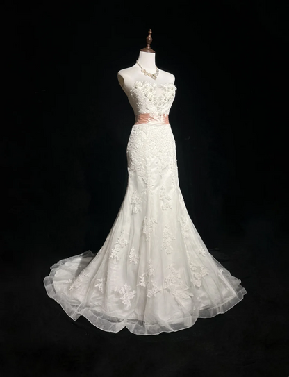 Robe de mariée classique sirène bustier en dentelle blanche longue style années 70, robe de mariée vintage, robes de mariée DH1267