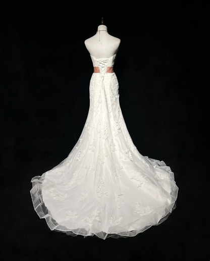 Robe de mariée classique sirène bustier en dentelle blanche longue style années 70, robe de mariée vintage, robes de mariée DH1267