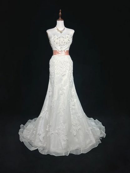 Robe de mariée classique sirène bustier en dentelle blanche longue style années 70, robe de mariée vintage, robes de mariée DH1267