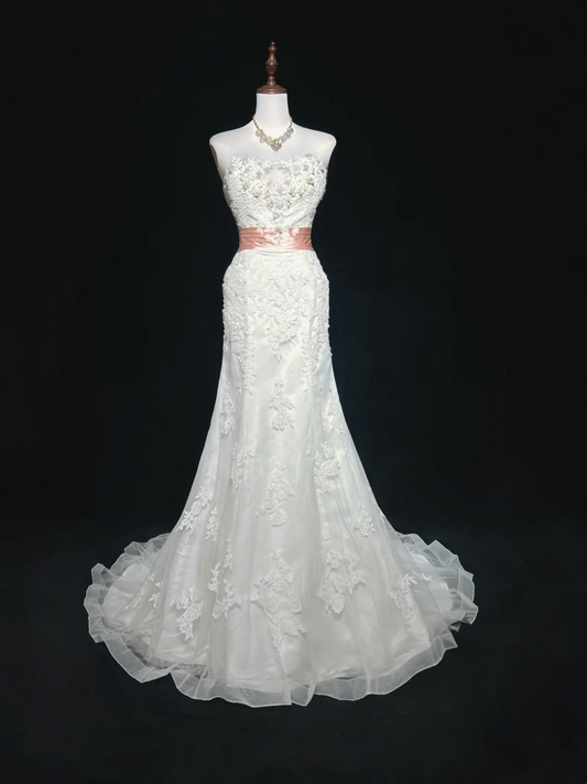 Robe de mariée classique sirène bustier en dentelle blanche longue style années 70, robe de mariée vintage, robes de mariée DH1267