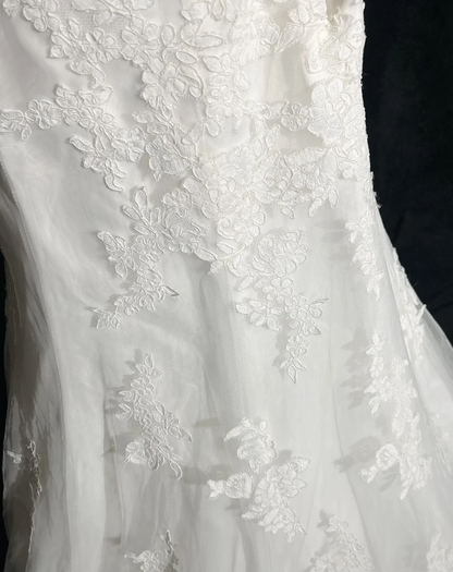 Robe de mariée classique sirène bustier en dentelle blanche longue style années 70, robe de mariée vintage, robes de mariée DH1267