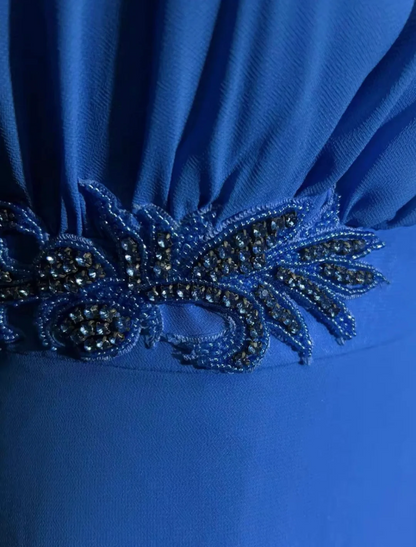 Vintage A line One Shoulder Sleeveless Royal Blue Chiffon Petite Mother Of Bride Dress Party Gown Floor Length For Summer Women Wedding DH1269