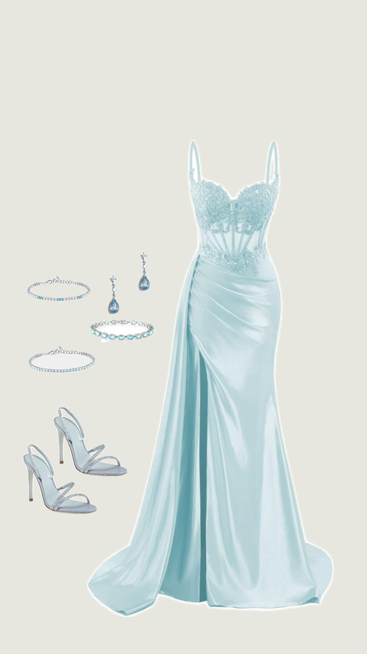 Sexy Mermaid Spaghetti Straps Light Sky Blue Long Prom Dresses Party Dress Birthday Outfits Graduation Dresses DH1274