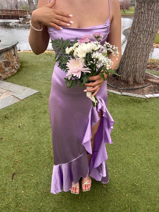 Elegant High Low Lilac Satin Long Prom Dresses Party Dress Summer 20th Birthday Outfits 18th Birthday Dresses DH1277
