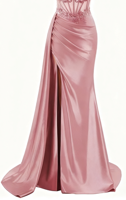 Elegant Mermaid Spaghetti Straps Pink Slit Satin Long Prom Dresses Party Dress Summer 20th Birthday Outfits 18th Birthday Dresses DH1280