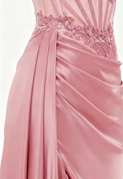 Elegant Mermaid Spaghetti Straps Pink Slit Satin Long Prom Dresses Party Dress Summer 20th Birthday Outfits 18th Birthday Dresses DH1280