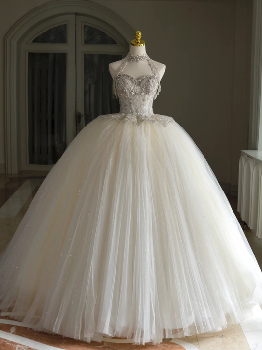 Princess Bridal Dress Ball Gown Sweetheart Tulle Beads Wedding Dress With Short Sleeves Wedding Dresses Modest Wedding Gowns DH1295