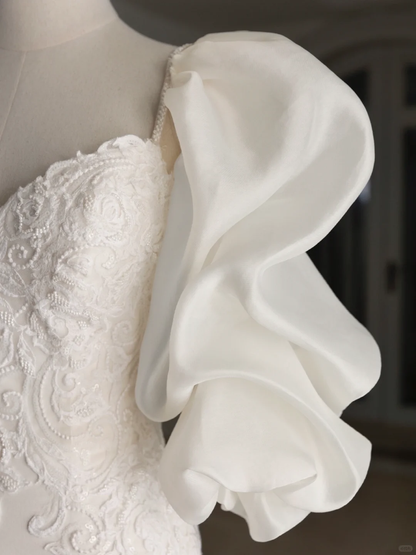 Retro Mermaid Sweetheart 3/4 Sleeves Satin Wedding Dress With Lace Wedding Dresses Modest Wedding Gowns DH1296