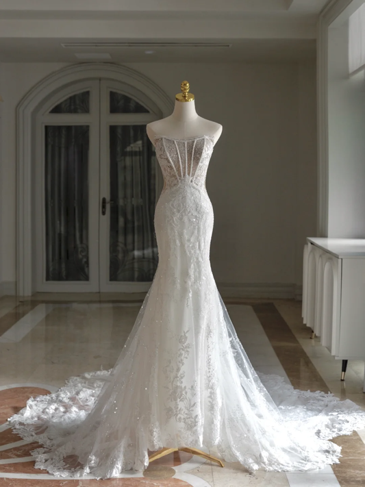 Retro Mermaid Sweetheart Sleeveless Wedding Dress With Lace Wedding Dresses Modest Wedding Gowns DH1299