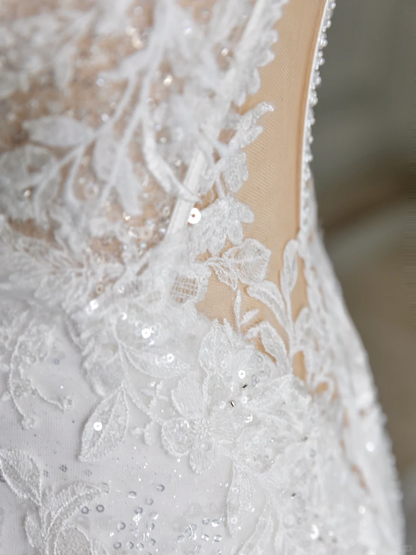 Robe de mariée sirène rétro sans manches avec décolleté en cœur et dentelle, robe de mariée modeste DH1299
