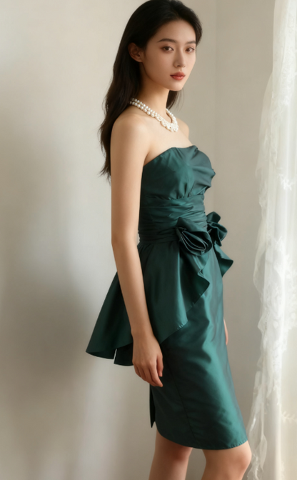 Vintage Sheath Strapless Dark Green Taffeta Mini Short Formal 8th Grade Homecoming Dresses Summer Middle School Hoco Dress 18th Birthday Outfits DH1311