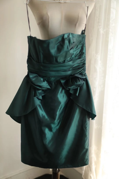 Vintage Sheath Strapless Dark Green Taffeta Mini Short Formal 8th Grade Homecoming Dresses Summer Middle School Hoco Dress 18th Birthday Outfits DH1311
