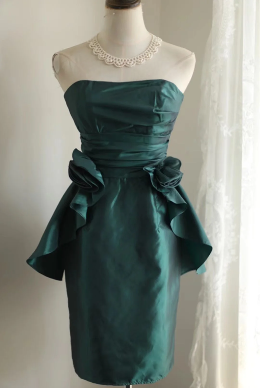 Vintage Sheath Strapless Dark Green Taffeta Mini Short Formal 8th Grade Homecoming Dresses Summer Middle School Hoco Dress 18th Birthday Outfits DH1311