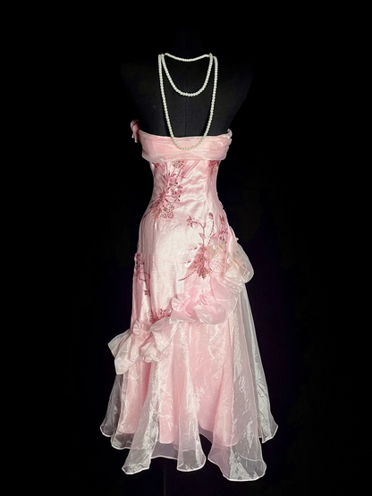 Unique Sheath Strapless Pink Tea Length Formal 7th Grade Homecoming Dresses Middle School Mid Length Prom Dress Hoco Outfits DH1318