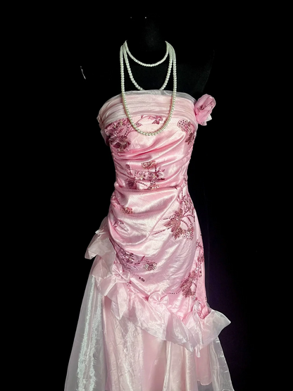 Unique Sheath Strapless Pink Tea Length Formal 7th Grade Homecoming Dresses Middle School Mid Length Prom Dress Hoco Outfits DH1318