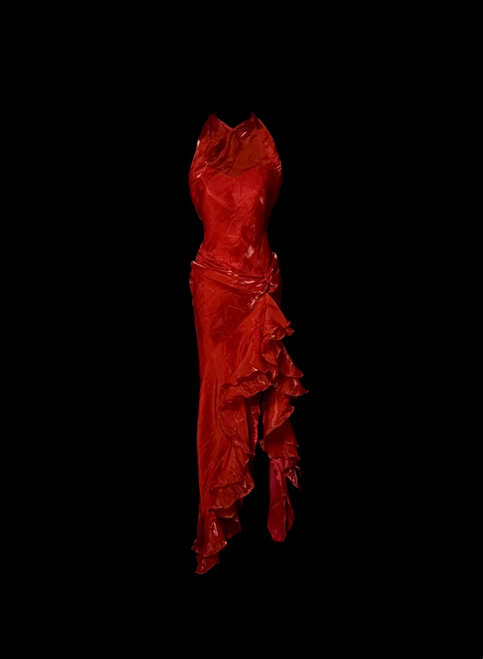 Elegant Sheath Halter Red Satin Long Prom Dresses Party Dress Summer 20th Birthday Outfits 18th Birthday Dresses DH1325