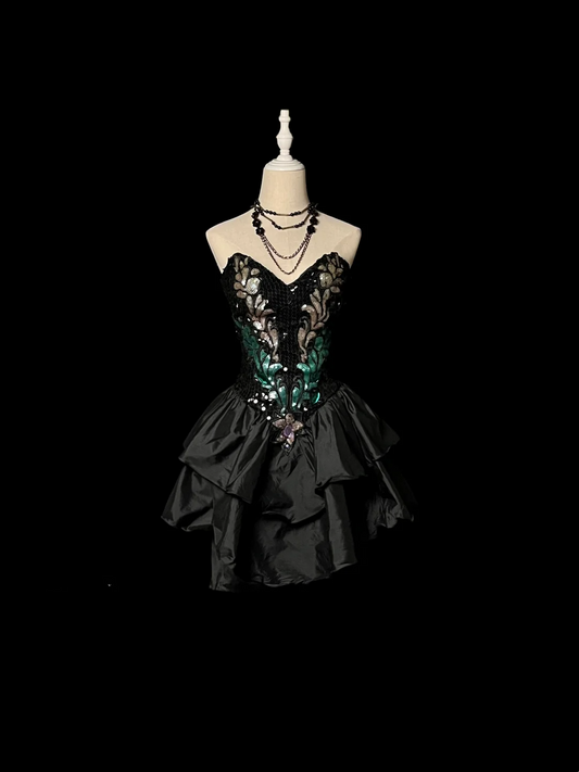 Vintage Ball Gown Sweetheart Black Sequin Mini Short Formal 7th Grade Homecoming Dresses Middle School Short Prom Dress Hoco Outfits DH1328
