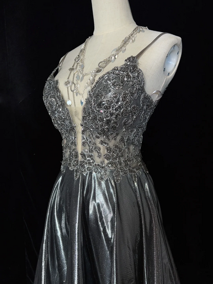 Unique A line Spaghetti Straps Gray Sleeveless Short Mini Green Formal 7th Grade Homecoming Dresses Middle School Prom Dress Hoco Outfits DH1333