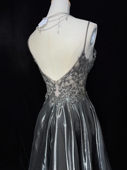 Unique A line Spaghetti Straps Gray Sleeveless Short Mini Green Formal 7th Grade Homecoming Dresses Middle School Prom Dress Hoco Outfits DH1333