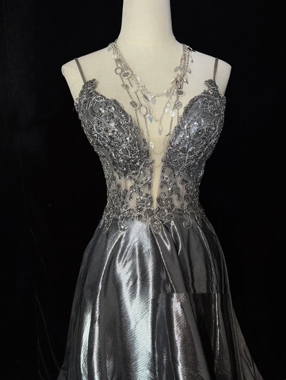 Unique A line Spaghetti Straps Gray Sleeveless Short Mini Green Formal 7th Grade Homecoming Dresses Middle School Prom Dress Hoco Outfits DH1333