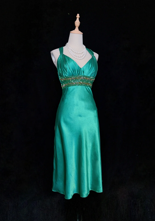 Vintage Sheath Satin Green Halter Formal 7th Grade Homecoming Dresses Middle School Short Prom Dress Hoco Outfits DH1339