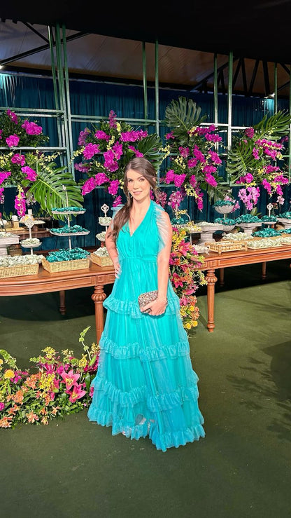 Classy A line Hater Blue Long Formal Prom Gown Summer Wedding Guest Dress Bridal Guest Dresses Wedding Outfits For Guest DH134
