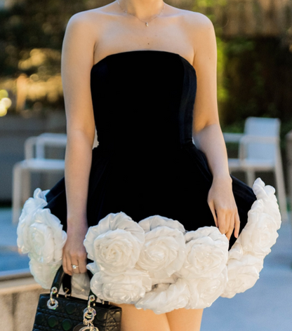 Trendy Ball Gown Strapless Black Velvet Mini Short Formal 7th Grade Homecoming Dresses Middle School Short Prom Dress Hoco Outfits DH1345