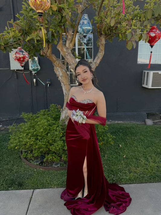 Classy Mermaid Sweetheart Burgundy Long Formal Prom Gown Summer Wedding Guest Dress Bridal Guest Dresses Wedding Outfits For Guest DH136