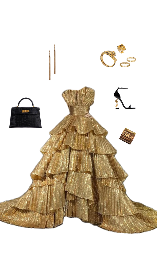 Modest Ball Gown Strapless Sequin Gold Sleeveless Long Evening Party Gowns Evening Dress Special Formal Dresses Prom Dress DH1360